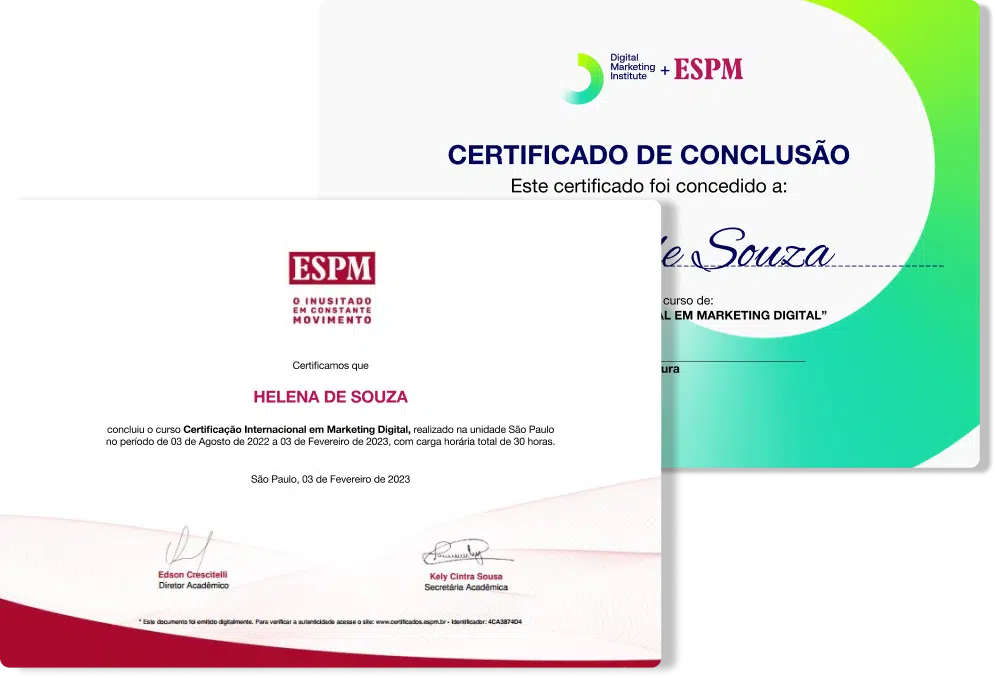 Certificado de Conclusão ESPM e Digital Marketing Institute