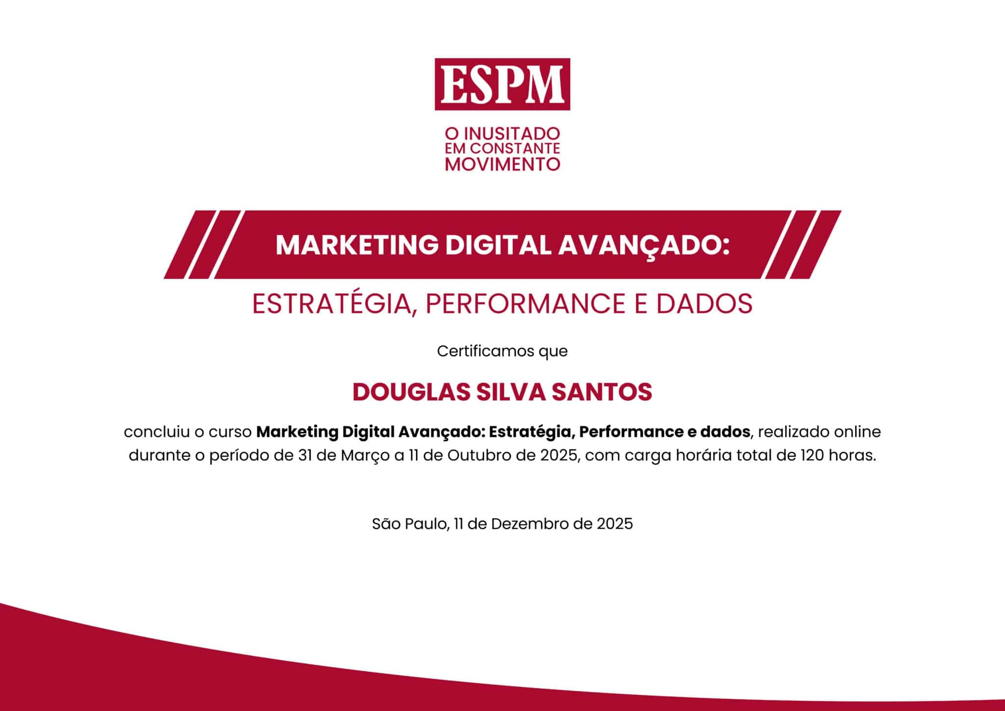 Certificado ESPM Marketing Digital Avançado