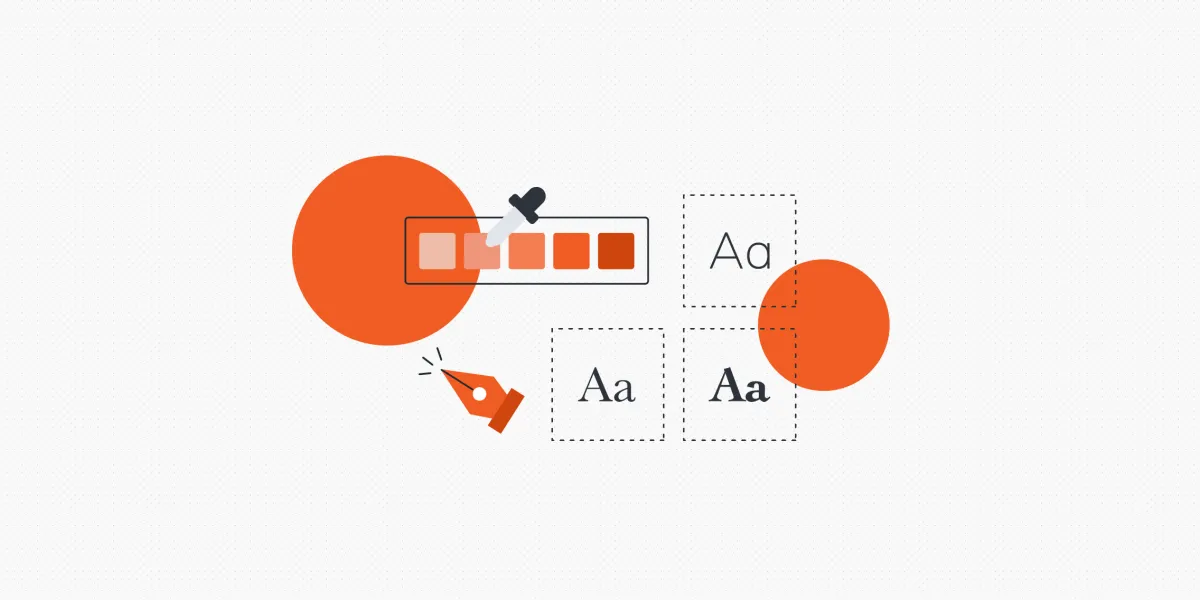 Ilustração de ferramentas de design de UI: paleta de cores com conta-gotas, ferramenta caneta e amostras de tipografia