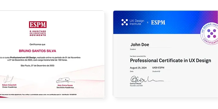 Certificados ESPM e UX Design Institute